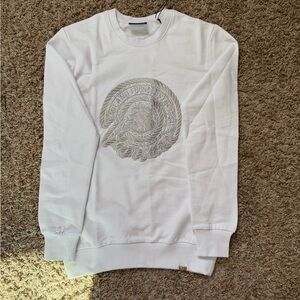 Left Point White Embroidered Men's Sweater